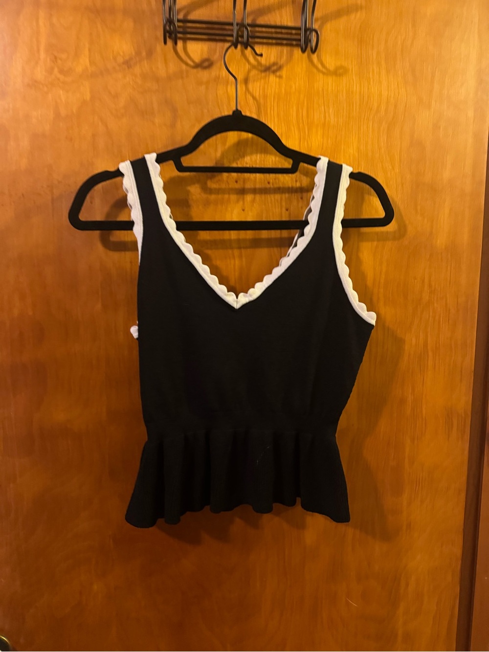 Express Black Peplum Tank with White Scalloped Trim